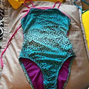 Speedo Blue cheetah print and pink one-piece